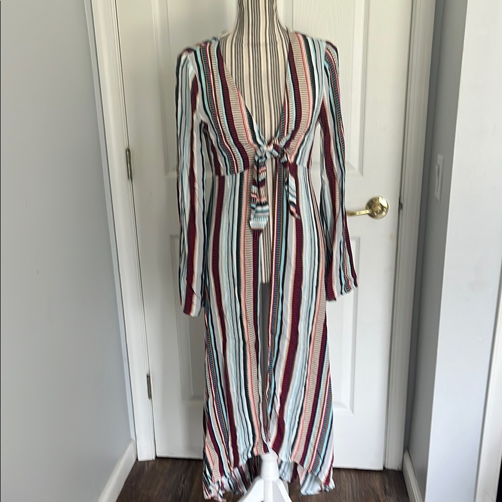 Bathing suit cover up SZ S sash front tie long & flowy lightweight NWOT